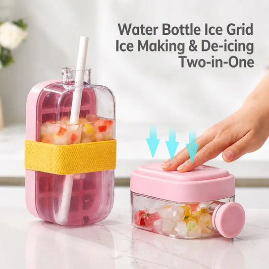 3-in-1 Ice Maker Bottle – Silicone Ice Cube Mold with Storage Container & Leak-Proof Drink Cup | Easy One-Press Release | 500ml