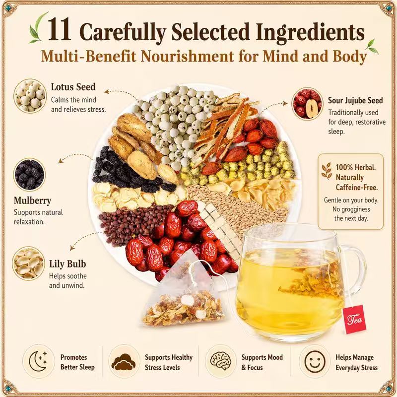 Treecode Zaoren Lianzi Goodnight Tea – Melatonin-Free Deep Sleep Herbal Tea | Cortisol Relief, Stress & Calm | 30/60/120 Bags