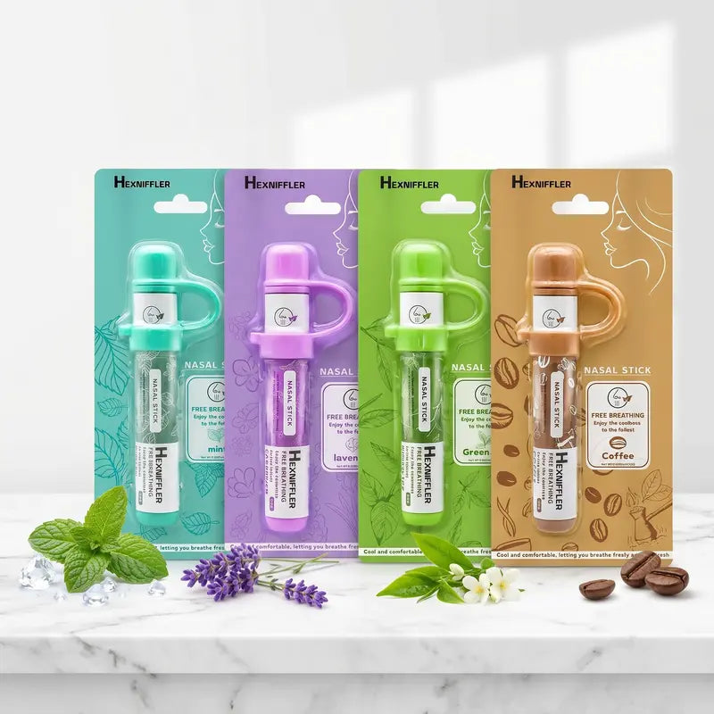 Hexniffler Essential Oil Aroma Stick, Portable Aroma Stick with Menthol & Plant Essential Oils, Pocket-Size Personal Care Accessory for Travel, Work, Study & Daily Use, 4 Scents