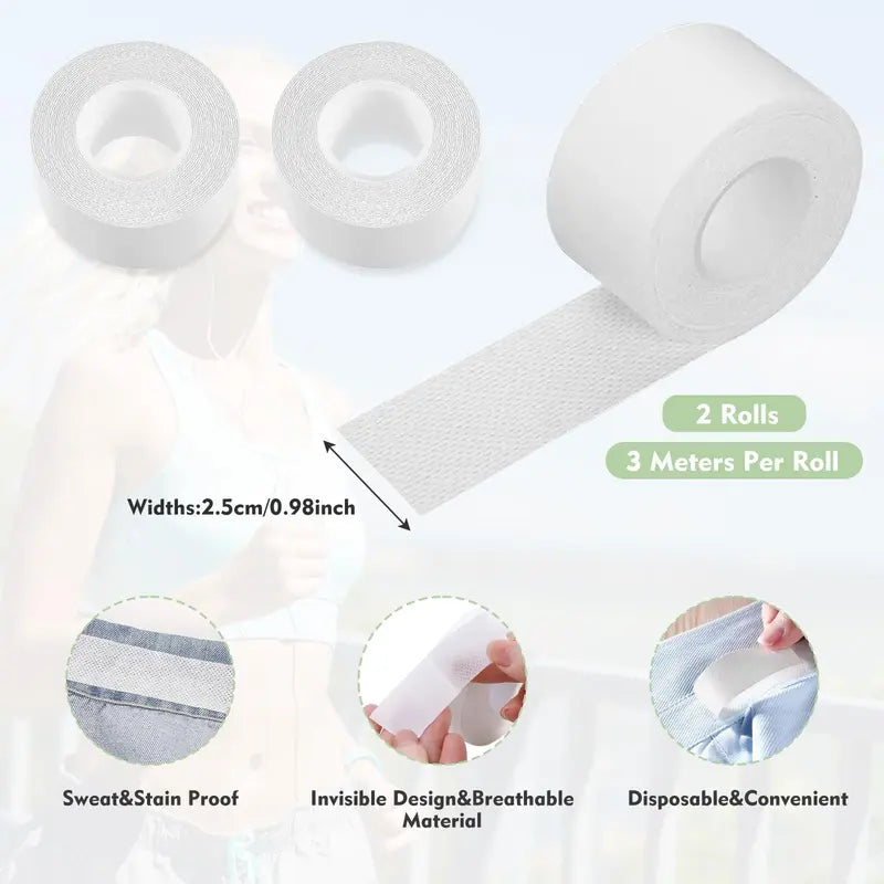 2 Rolls Sweat Pads Collar Protectors — Disposable Self-Adhesive Invisible Shirt Neck Liner Tape Against Sweat Stains for Men (1.18 Inch / 3M Per Roll)