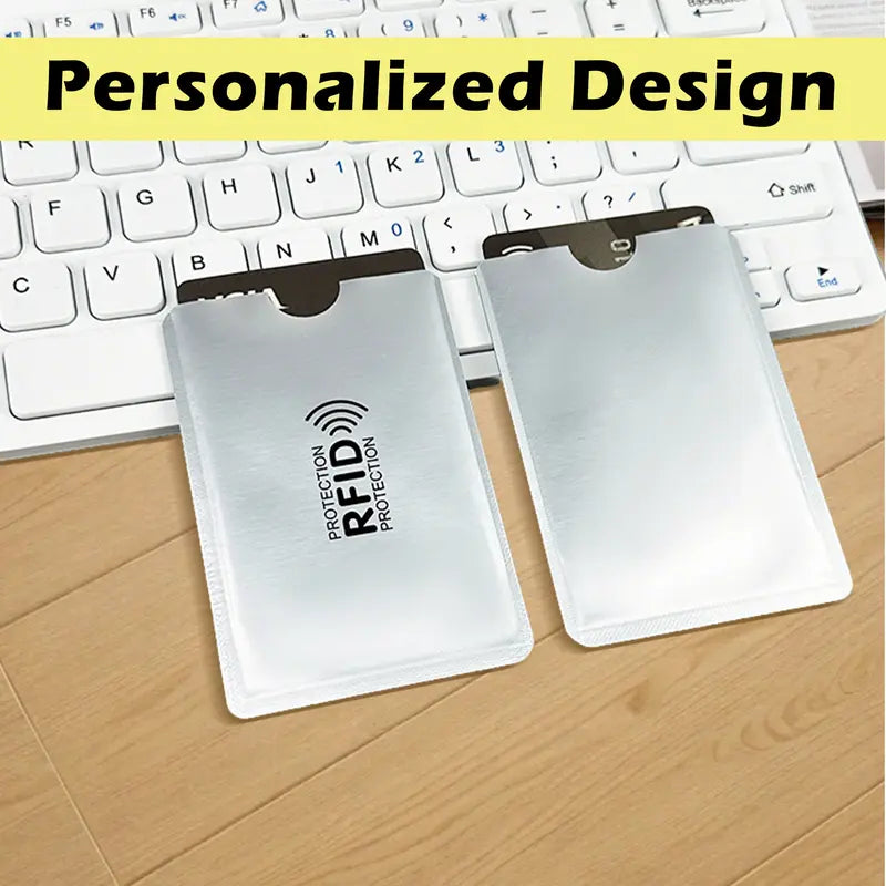 8 Counts RFID Blocking Card Sleeves Set | Anti-Demagnetization & Anti-Skimming | Tinfoil Material | Crescent Notch & Rounded Corner Design | Credit Card & ID Protection