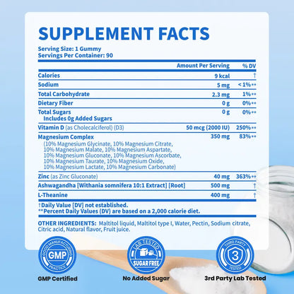 VEV DeepCalm 14-in-1 Magnesium Complex Gummies | Glycinate, D3, Ashwagandha, L-Theanine, Zinc | 90 Count | Vegan | No Added Sugar