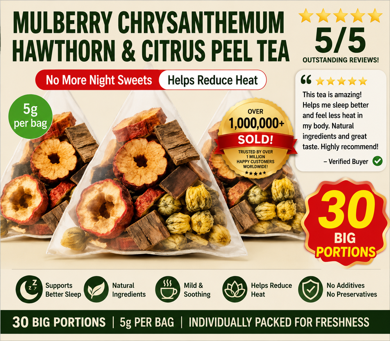 Mulberry Chrysanthemum Hawthorn & Citrus Peel Tea | No More Night Sweats | Helps Reduce Heat |