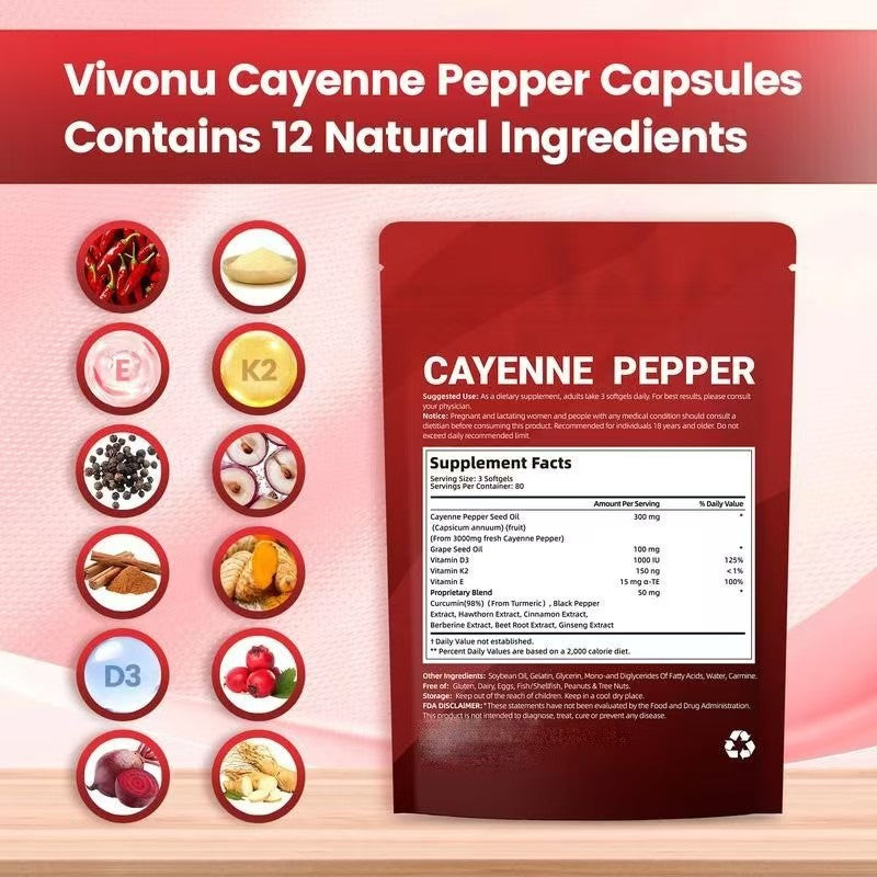 Pepper Softgel Capsules – Herbal Wellness Formula with Vitamins E, D3 & K2, Grape Seed, Hawthorn & Beetroot Extract