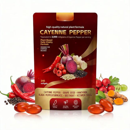Pepper Softgel Capsules – Herbal Wellness Formula with Vitamins E, D3 & K2, Grape Seed, Hawthorn & Beetroot Extract