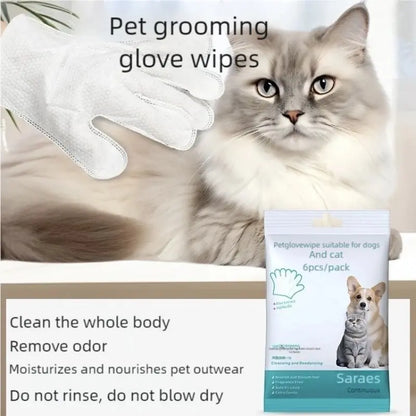 Pet Grooming Glove Wipes for Dogs & Cats – 6 Sheets, Rinse-Free Daily Care