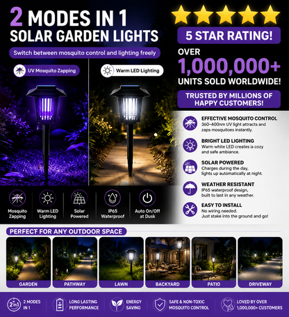 Solar Mosquito Zapper Garden Stake Light – UV Insect Killer + Pathway Lamp, IPX4 Weatherproof