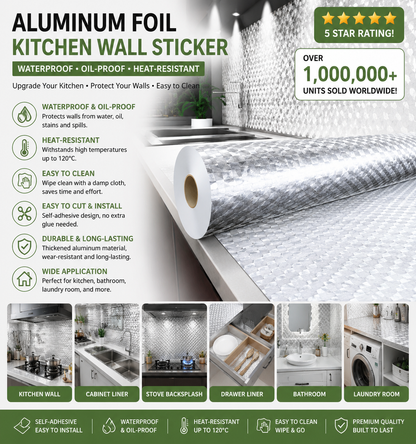 Peel & Stick Aluminum Foil Contact Paper – Waterproof, Oil-Proof, Heat-Resistant Kitchen Wallpaper (40cm × 3m)