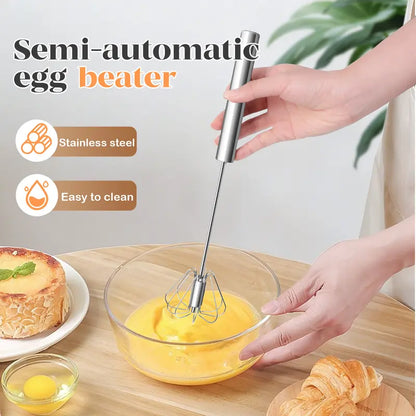 TOCOLES Semi-Automatic Stainless Steel Hand-Push Rotary Whisk | Food-Grade Rust-Resistant | Riveted Construction | Easy to Clean | For Eggs, Coffee & Cooking