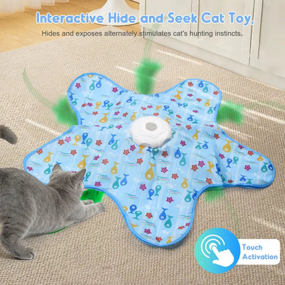 Interactive Hide & Seek Cat Toy — 360° Rotating Feather, Bird Sounds, 3 Modes, USB-C