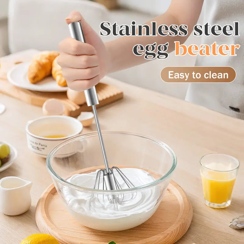 TOCOLES Semi-Automatic Stainless Steel Hand-Push Rotary Whisk | Food-Grade Rust-Resistant | Riveted Construction | Easy to Clean | For Eggs, Coffee & Cooking