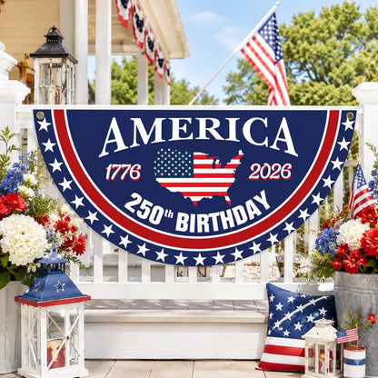 America 250th Birthday Bunting Flag – 1776-2026 USA Patriotic Half Circle Banner