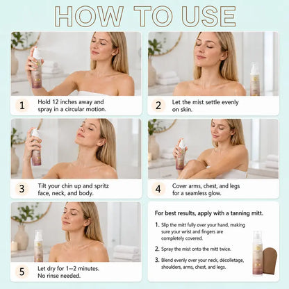 GRODOM Sun-Kissed Glow Self Tanning Water Mist – Organic, Streak-Free & Natural Tan for Body, Face & Hands | Cruelty-Free, Vegan, Paraben-Free | All Skin Types