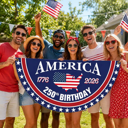America 250th Birthday Bunting Flag – 1776-2026 USA Patriotic Half Circle Banner