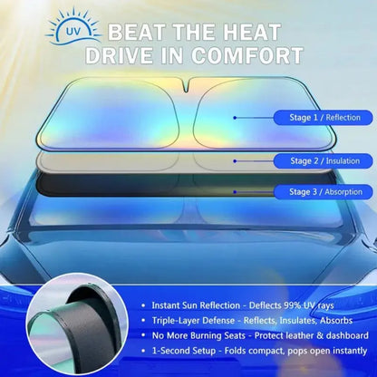 2PCS Holographic Car Windshield Sunshade – Foldable Anti-UV Front Window Sun Shade | Triple-Layer Heat Protection | Universal Fit for Sedan, SUV & Truck