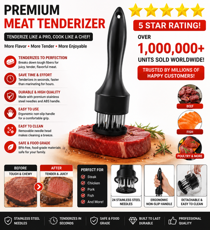 Stainless Steel Meat Tenderizer – Needle Blade Tenderizing Tool for Steak, BBQ & Kitchen