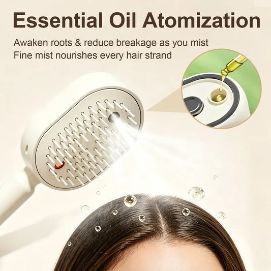 Cloudmades 3-in-1 Electric Spray Air Cushion Massage Comb – Essential Oil Mist, Red Light Scalp Therapy & Self-Cleaning Anti-Tangle Hair Brush