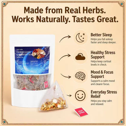 Treecode Zaoren Lianzi Goodnight Tea – Melatonin-Free Deep Sleep Herbal Tea | Cortisol Relief, Stress & Calm | 30/60/120 Bags