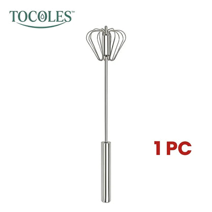 TOCOLES Semi-Automatic Stainless Steel Hand-Push Rotary Whisk | Food-Grade Rust-Resistant | Riveted Construction | Easy to Clean | For Eggs, Coffee & Cooking