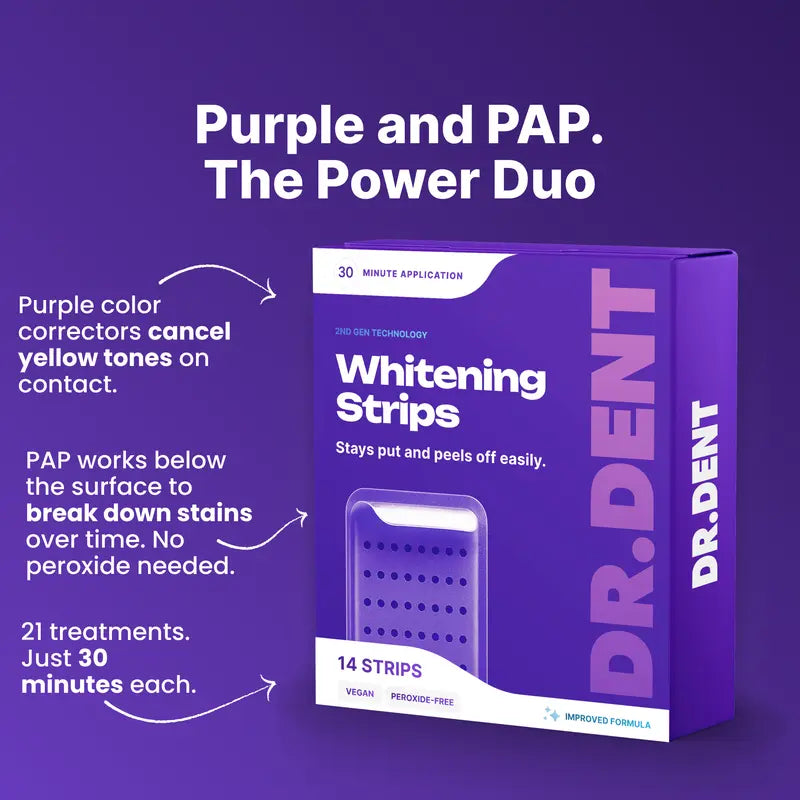 DR.DENT Purple Teeth Whitening Strips – Peroxide-Free, Non-Sensitive, PAP Formula | 7 or 21 Sessions