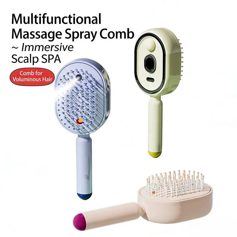 Cloudmades 3-in-1 Electric Spray Air Cushion Massage Comb – Essential Oil Mist, Red Light Scalp Therapy & Self-Cleaning Anti-Tangle Hair Brush