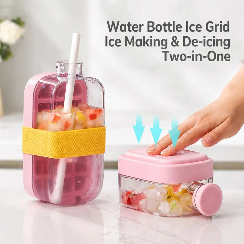 3-in-1 Ice Maker Bottle – Silicone Ice Cube Mold with Storage Container & Leak-Proof Drink Cup | Easy One-Press Release | 500ml