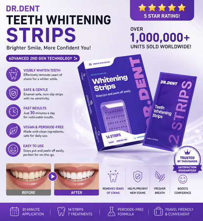 DR.DENT Purple Teeth Whitening Strips – Peroxide-Free, Non-Sensitive, PAP Formula | 7 or 21 Sessions