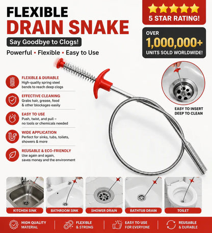 Flexible Grabber Claw Pick Up Reacher Tool | 78.74 Inch Bendable Drain Snake with 4 Claws | Retrieves Keys, Unclog Drains | Kitchen Sink, Shower, Toilet