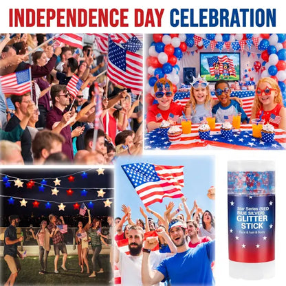 4th of July Glitter Stick | Red, White & Blue Body & Hair Sparkle for Independence Day Party, Festival & Fun Holiday Look