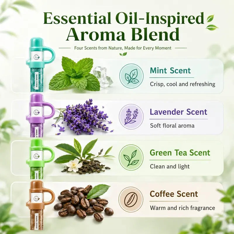Hexniffler Essential Oil Aroma Stick, Portable Aroma Stick with Menthol & Plant Essential Oils, Pocket-Size Personal Care Accessory for Travel, Work, Study & Daily Use, 4 Scents
