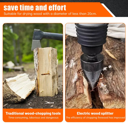 32mm Firewood Splitter Drill Bit Set – Heavy-Duty Wood Splitting Cone for Impact Drill, Electric Hammer & Hand Drill | Round + Square + Hex Shank