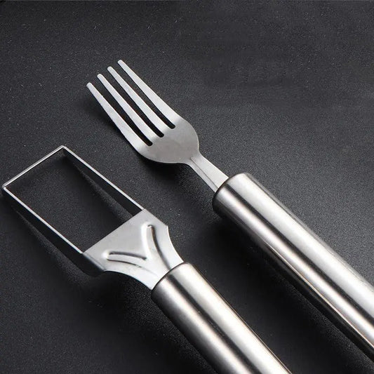 2-in-1 Watermelon Fork Slicer Cutter | 2Pcs Stainless Steel | Cut, Cube & Serve in One Tool | Portable for Camping, Picnics & Home Use