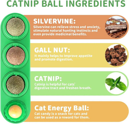 Catnip Toys Balls 4 Pcs, Extra Cat Energy Ball, Edible Kitten Silvervine Toys, Healthy Kitty Teeth Cleaning Dental Chew Toys, Cat Wall Treats