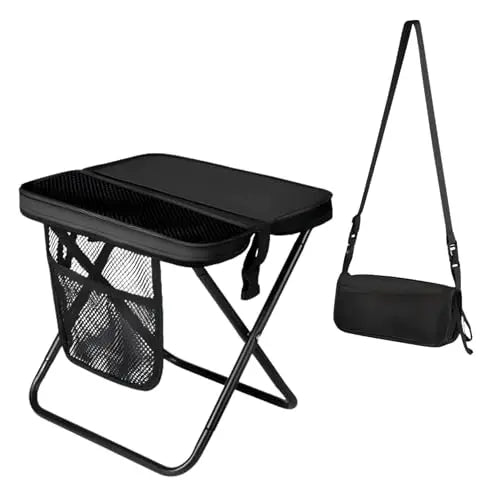 12" Portable Collapsible Stool - Folding Chair with Storage Pouch, Convertible Satchel for Hands-Free Carry & Supports 265Lbs, Ultralight for Hiking, Fishing, Camping, Festivals