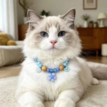 Adjustable Beaded Pet Collar for Cats and Dogs - Citronella Wood Scent Outdoor Collar