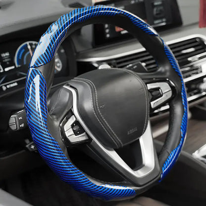 Carbon Fibre Steering Wheel Cover | Anti-Slip & Waterproof | 3D Embossing Card Structure | Universal O-Type & D-Type | 4-Season Car Interior Accessory