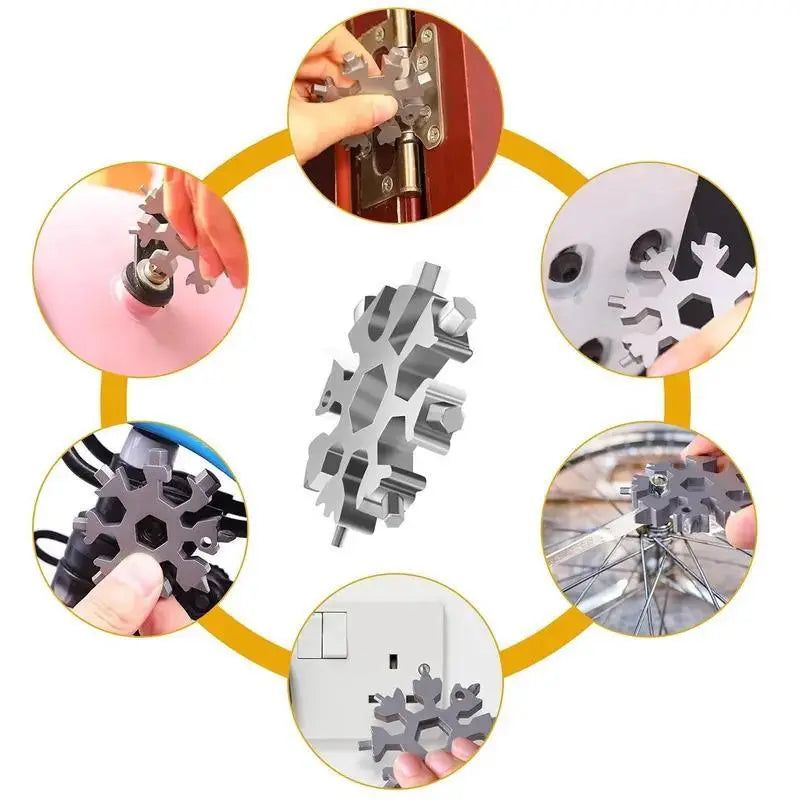 18-in-1 Snowflake Multi-Tool – Stainless Steel Portable Wrench, Screwdriver & Bottle Opener | Survival Gadget for Outdoor Adventures