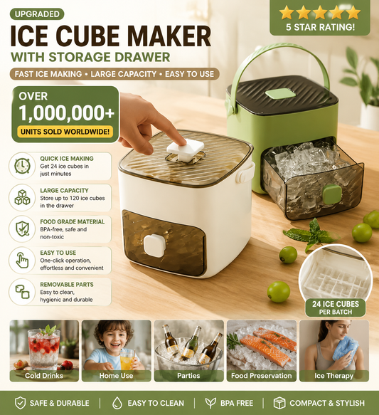 48-Compartment Press-to-Dispense Ice Maker with Storage Bucket