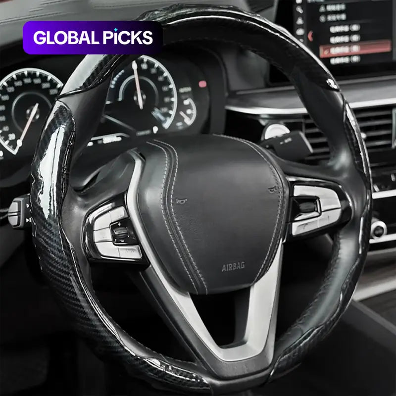 Carbon Fibre Steering Wheel Cover | Anti-Slip & Waterproof | 3D Embossing Card Structure | Universal O-Type & D-Type | 4-Season Car Interior Accessory