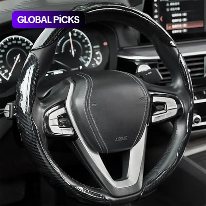 Carbon Fibre Steering Wheel Cover | Anti-Slip & Waterproof | 3D Embossing Card Structure | Universal O-Type & D-Type | 4-Season Car Interior Accessory