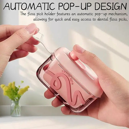 Travel Dental Floss Pick Dispenser Case — Auto Pop-Up, Portable & Refillable
