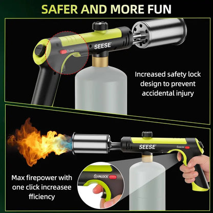 SEESE Propane Torch — One-Touch Max Fire, Safety Lock, Adjustable Flame | BBQ, Searing, Fireplace