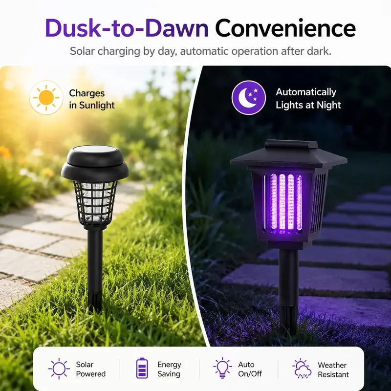 Solar Mosquito Zapper Garden Stake Light – UV Insect Killer + Pathway Lamp, IPX4 Weatherproof