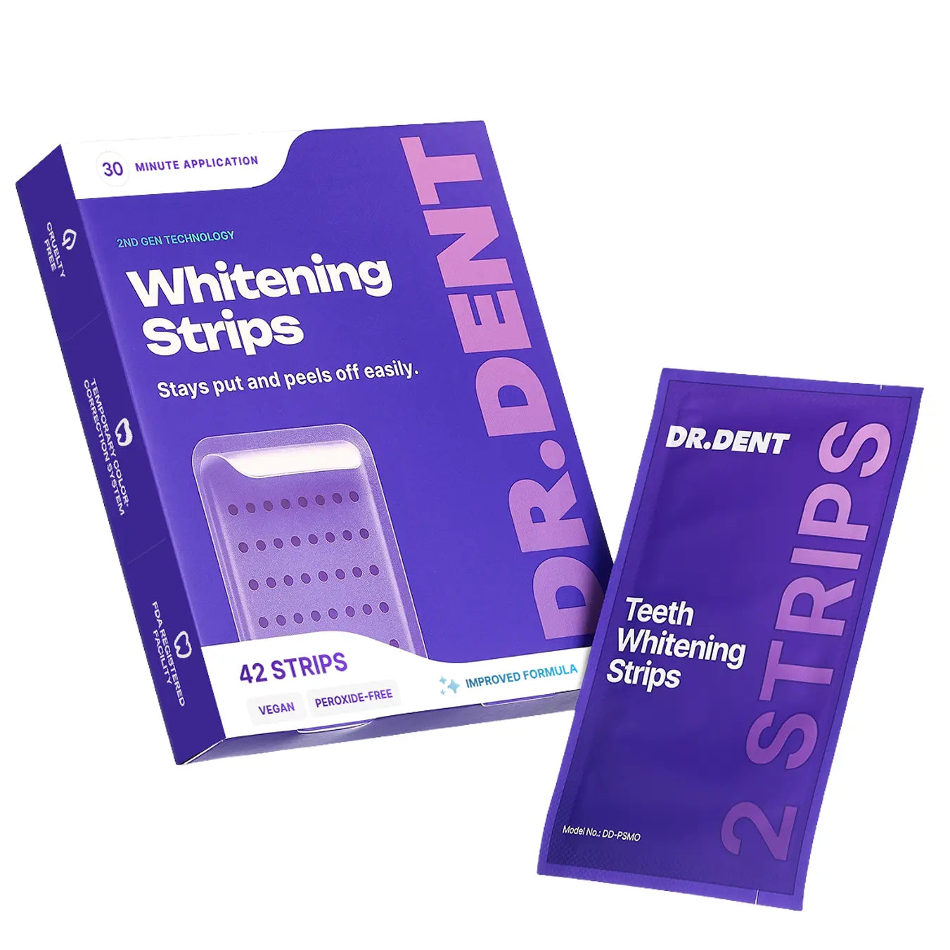 DR.DENT Purple Teeth Whitening Strips – Peroxide-Free, Non-Sensitive, PAP Formula | 7 or 21 Sessions