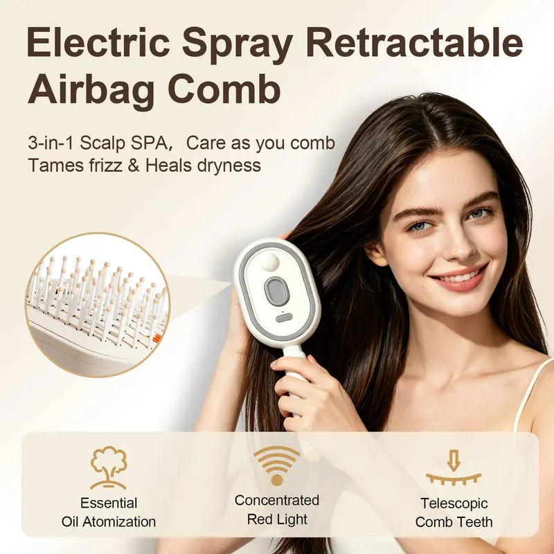 Cloudmades 3-in-1 Electric Spray Air Cushion Massage Comb – Essential Oil Mist, Red Light Scalp Therapy & Self-Cleaning Anti-Tangle Hair Brush