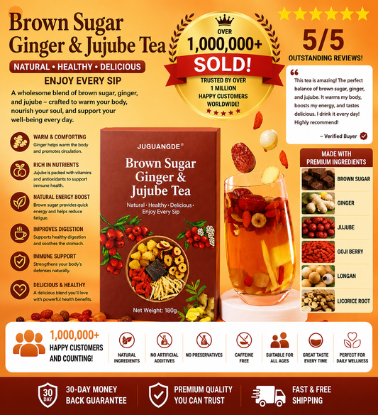 Juguangde Brown Sugar Ginger & Jujube Tea – Natural Herbal Blend | No Boiling Needed | 180g
