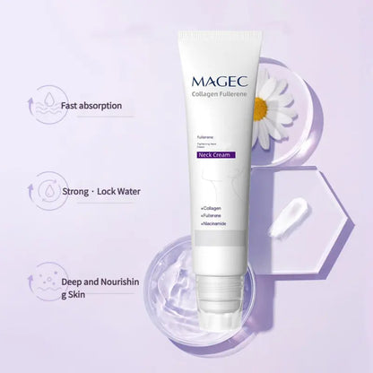 MAGEC Collagen Fullerene Tightening Neck Cream – 5-Roller Applicator, Hyaluronic Acid, Retinol & Niacinamide | Firms, Brightens & Reduces Wrinkles