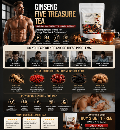 Ginseng Five Treasure Tea – Kidney Tonic Herbal Health Tea for Men (30 Bags) | ZY