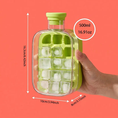 3-in-1 Ice Maker Bottle – Silicone Ice Cube Mold with Storage Container & Leak-Proof Drink Cup | Easy One-Press Release | 500ml
