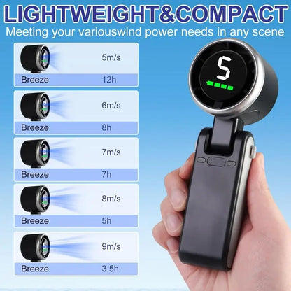 Portable Handheld Turbo Fan — 5-Speed, 4000mAh, 10H Battery Life, 3-in-1